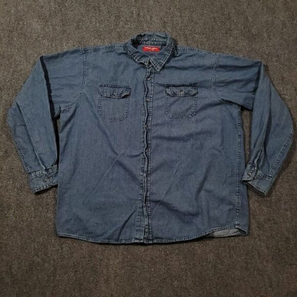 Wrangler Denim Shirt Mens XXL Button Up  Flap Pockets 90s Y2K‎ Boxy